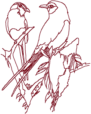 Redwork Perched Songbirds Embroidery Design