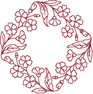 Redwork Square Floral Wreath Frame Embroidery Design