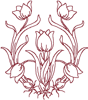Redwork Tulip Centerpiece Embroidery Design