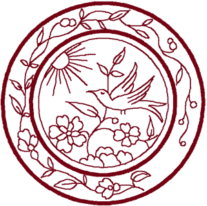Redwork Songbird Collector's Plate Embroidery Design