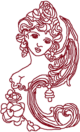 Redwork Buxom Maid Embroidery Design