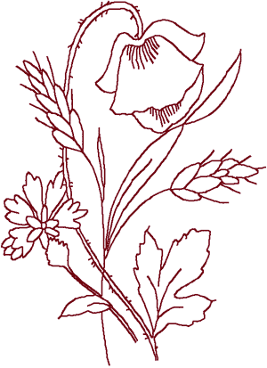 Redwork Flower & Wheat Bouquet #2 Embroidery Design