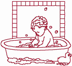 Redwork Baby's Bath Time Embroidery Design