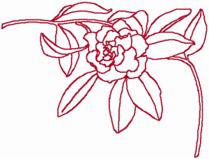 Redwork Gardenia Corner Embroidery Design