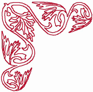 Redwork Philodendron Leaf Corner Embroidery Design