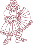 Redwork Fan Dancer Circus Clown Embroidery Design