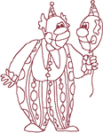 Redwork Circus Clown with Balloon Embroidery Design