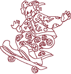 Redwork Skateboarding Clown Embroidery Design