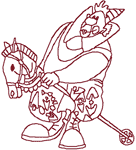 Redwork Circus Clown & Toy Horse Embroidery Design