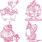 Redwork Circus Clowns Embroidery Design
