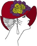 Red Hat Lady in Bowl Hat Embroidery Design