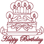 Redwork Birthday Cake Embroidery Design