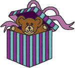 Tony Bear in a Gift Box Embroidery Design