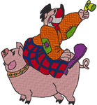 Clown Riding a Pig Embroidery Design