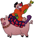 Machine Embroidery Design: Clown Riding a Pig