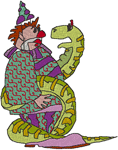 Clown and His Snake Embroidery Design