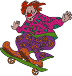 Skateboarding Clown Embroidery Design