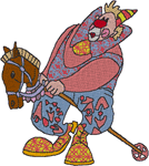 Clown Riding a Stick Horse Embroidery Design