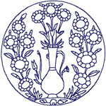 Redwork Sunflowers & Vase Circle Embroidery Design