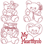 Redwork Little Heartthrob Bears Embroidery Design