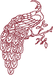 Redwork Perched Peacock Embroidery Design
