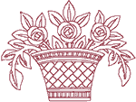 Redwork Basket of Roses Embroidery Design
