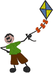 Stick Figure Boy Flying a Kite Embroidery Design