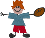Stick Figure Boy with Football Embroidery Design
