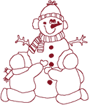 Redwork Snowman and Friends Embroidery Design