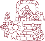 Redwork Christmas Basket of Ornaments Embroidery Design