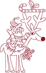 Redwork Elf & Reindeer Embroidery Design