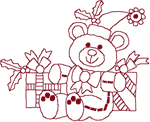 Redwork Christmas Teddy Bear Embroidery Design