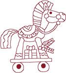 Redwork Horse on Wheels Embroidery Design