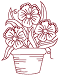 Redwork Potted Flowers Embroidery Design