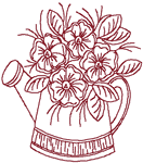 Redwork Watering Can with Flowers Embroidery Design