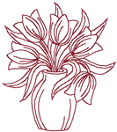Redwork Tulips in Vase Embroidery Design