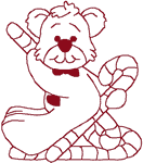 Redwork Peppermint Teddies: Candy Cane Seat Embroidery Design