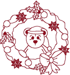 Redwork Santa Bear Wreath Embroidery Design