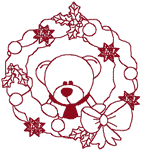 Redwork Little Teddy Wreath Embroidery Design