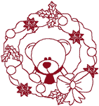 Christmas Machine Embroidery Designs: Holiday Wreath with Little Teddy