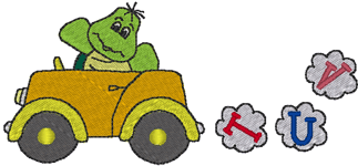 Machine Embroidery Designs: Turtle in Car