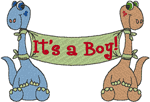 It's A Boy! Baby Dinosaur Banner Embroidery Design