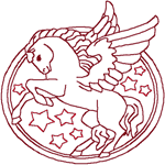 Redwork Pegasus Among the Stars Embroidery Design
