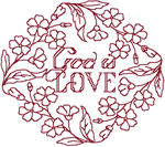 Redwork God is Love Embroidery Design