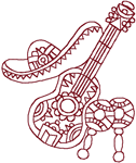 Redwork Mariachi Instruments Embroidery Design