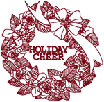 Redwork Holiday Cheer Wreath Embroidery Design