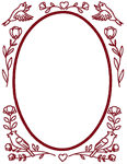 Redwork Oval Bird & Flower Frame Embroidery Design