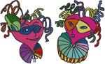 Mardi Gras Heart Masks Embroidery Design