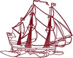 Redwork Sailing Ship #3 Embroidery Design