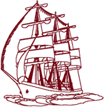 Redwork Sailing Ship #5 Embroidery Design